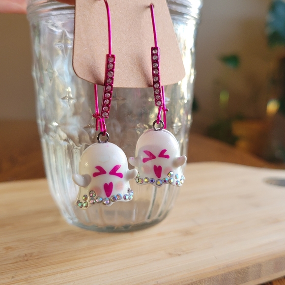 Betsey Johnson Jewelry - Betsey Johnson Halloween Ghost Dangle Earrings, Glow in the Dark w/ Pink Accents